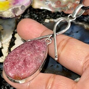 Awareness Ribbon Peach Blossom Jade Rhodonite Pendant 2 1/2”